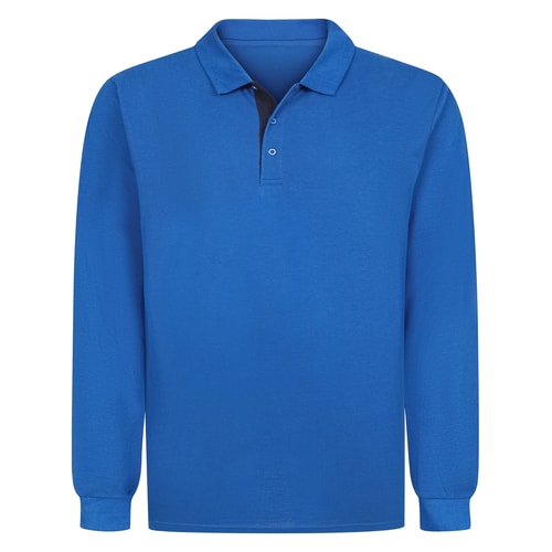 Bigdude Contrast Placket Long Sleeve Polo Shirt Royal Blue/Navy