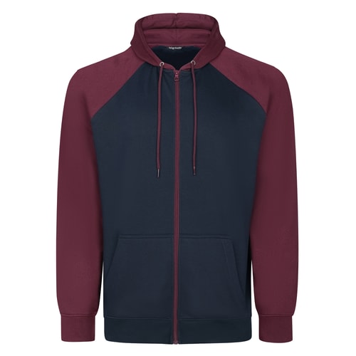 Bigdude Zip Thru Raglan Sleeve Hoody Burgundy/Navy