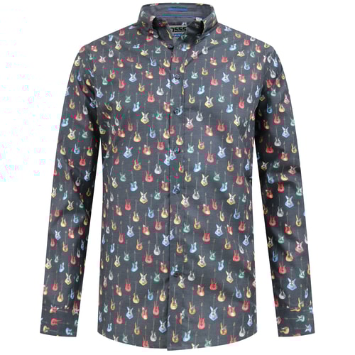 D555 Wakefield Guitar Printed Shirt Grey