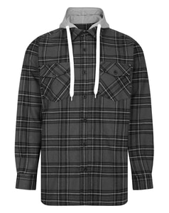 Bigdude Checked Hooded Flannel Shirt Charcoal Tall