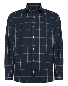 Bigdude Cut Away Collar Checked Flannel Shirt Navy Tall