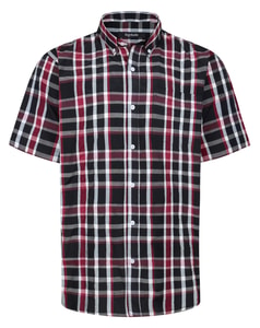 Bigdude Button Down Collar Checked Short Sleeve Poplin Shirt Burgundy
