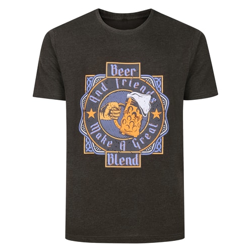 Bigdude Beer and Friends Print T-Shirt Charcoal Marl