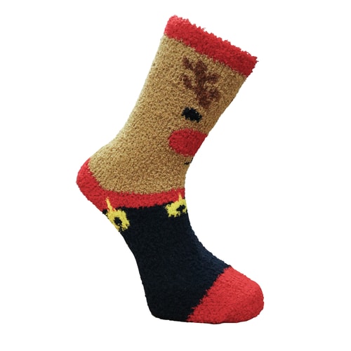 Christmas Cosy Socks Reindeer With Grips Brown