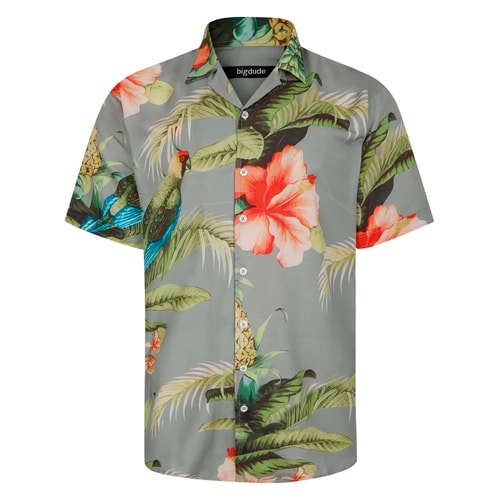 Bigdude Relaxed Collar Jungle Print Short Sleeve Shirt Green Tall