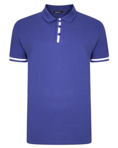 Bigdude Contrast Stripe Placket With Tipped Cuff Polo Shirt Cobalt Tall
