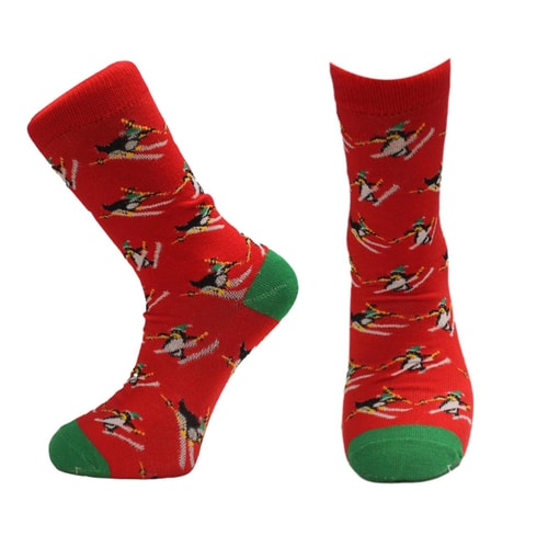 Penguin Novelty Christmas Socks Single Pair Red