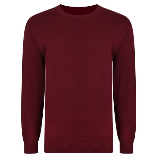 Bigdude Plain Crew Neck Knitted Jumper Burgundy Tall