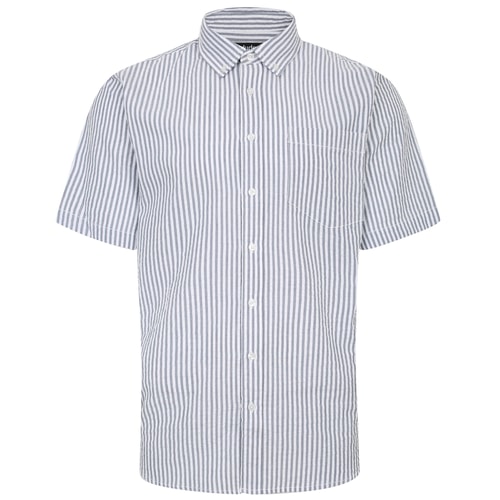 Bigdude Short Sleeve Seersucker Shirt Grey/White Tall