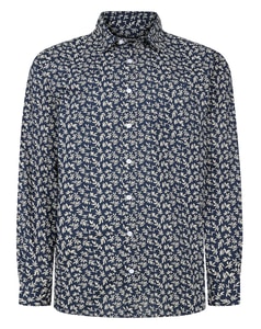 Bigdude Leaves Cotton Long Sleeve Shirt Navy