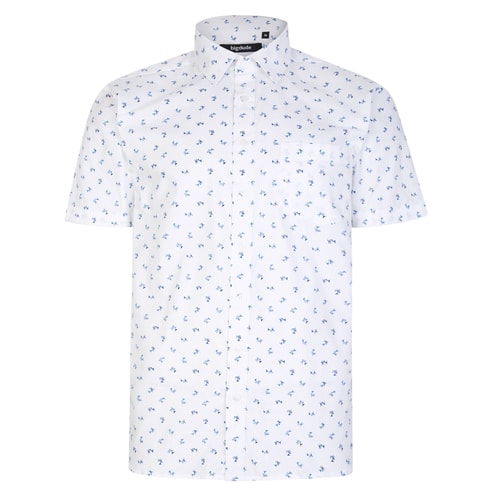 Bigdude Micro Palm Tree Print Short Sleeve Shirt White Tall