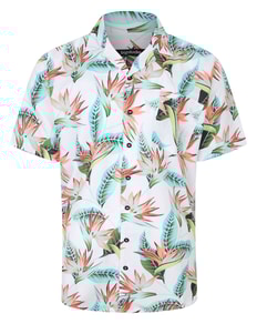 Bigdude Relaxed Collar Floral Print Short Sleeve Shirt White Tall