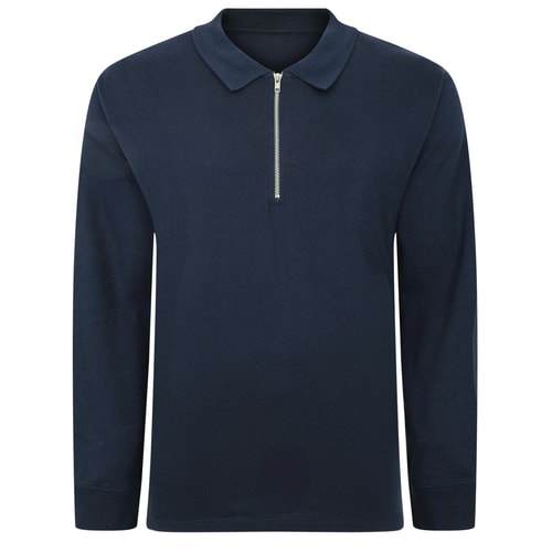 Bigdude Smart Single Jersey Long Sleeve Polo With Zip Navy