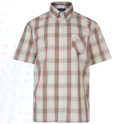 KAM Short Sleeve Check Shirt Khaki