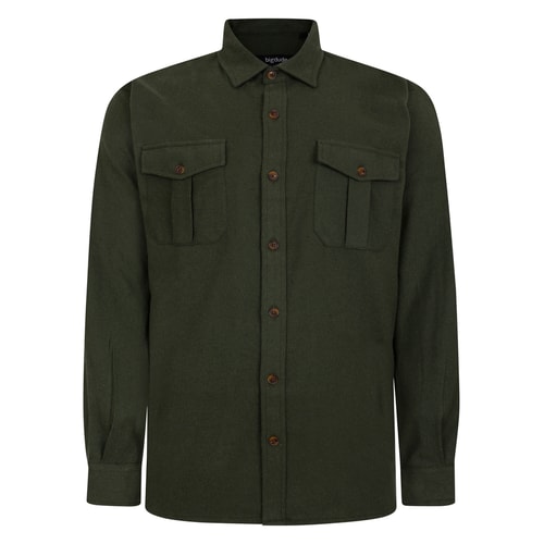Bigdude Plain Flannel Long Sleeve Shirt Dark Olive Tall