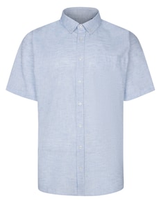 Bigdude Lightweight Linen Touch Button Down Collar Shirt Blue Tall