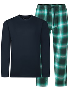 Bigdude Cosy Long Sleeve T-Shirt Checked Pants PJ Set Navy