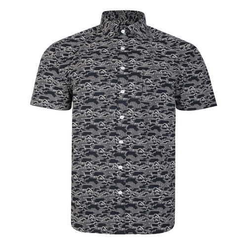 Bigdude Abstract Shapes Print Short Sleeve Shirt Black Tall