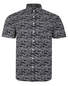 Bigdude Abstract Shapes Print Short Sleeve Shirt Black Tall