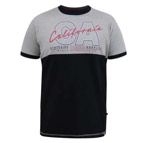 D555 Juniper California Print Cut And Sew Panel T-Shirt Grey Marl/Navy