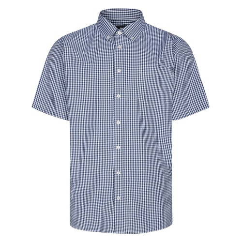 Bigdude Button Down Check Short Sleeve Shirt Blue