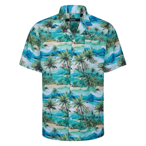 Bigdude Island Relaxed Collar Short Sleeve Shirt Light Blue Tall