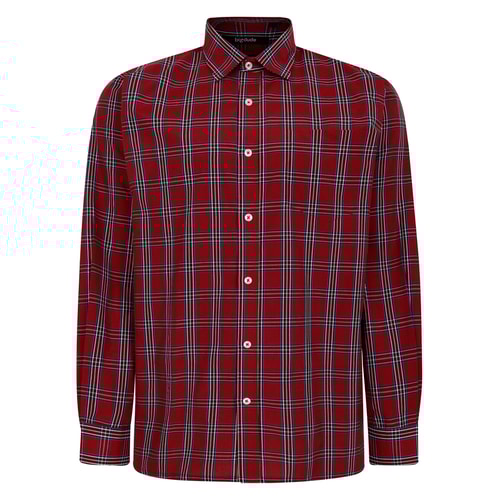 Bigdude Checked Poplin Long Sleeve Shirt Burgundy/Blue Tall