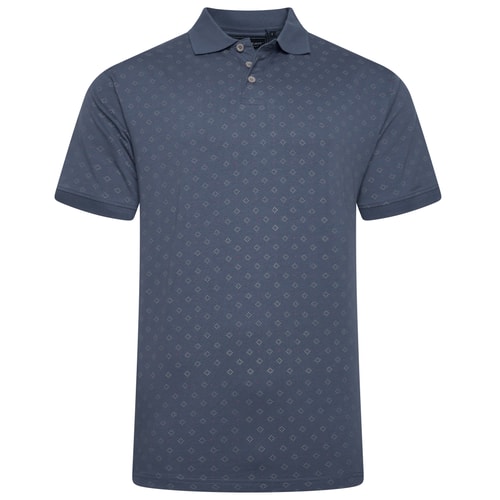 KAM Dobby Print Jersey Polo Shirt Vintage Indigo