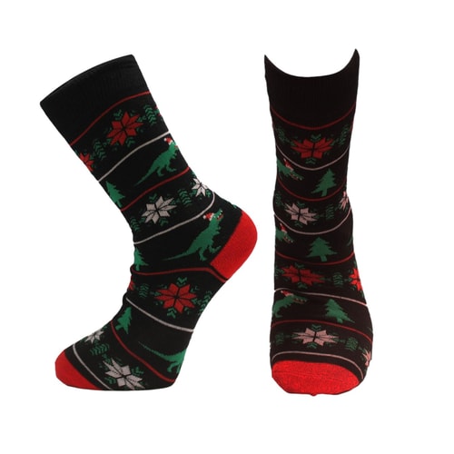 Dinosaur Novelty Christmas Socks Single Pair Black