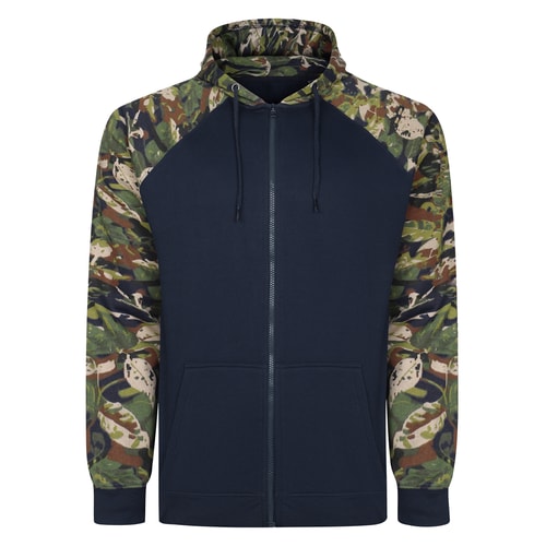 Bigdude Leaf Camo Print Full Zip Hoodie Navy Tall