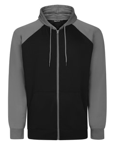 Bigdude Zip Thru Raglan Sleeve Hoody Charcoal/Black Tall