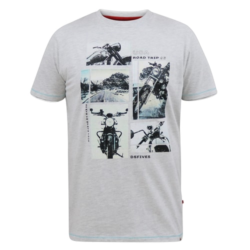 D555 Trafford Multi Bike Photo Print T-Shirt Off White Marl
