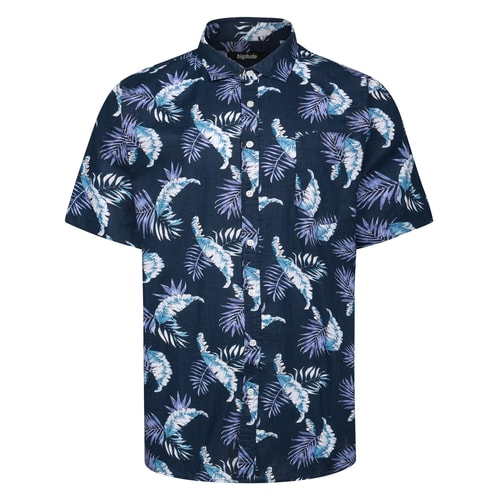 Bigdude Hawaiian Leaf Short Sleeve Shirt Navy