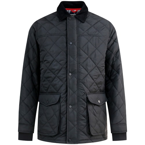 D555 Harborough Quilted Jacket with Corduroy Collar Black