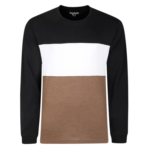 Bigdude Colour Block Long Sleeve T-Shirt TALL Black