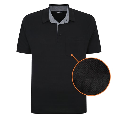 Bigdude Striped Textured Polo Shirt Black Tall