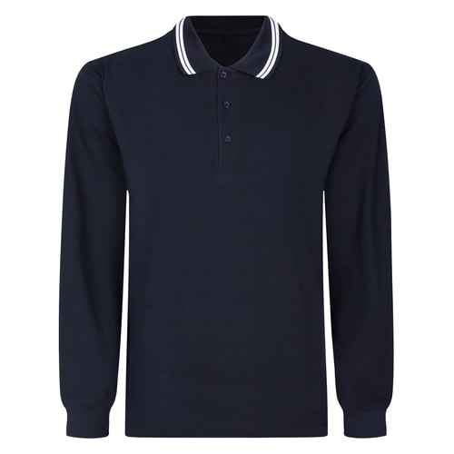 Bigdude Tipped Long Sleeve Polo Shirt Navy