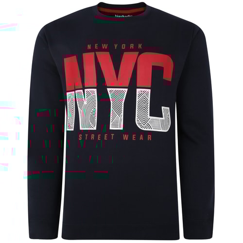 Bigdude NYC Print Crew Neck Jumper Navy