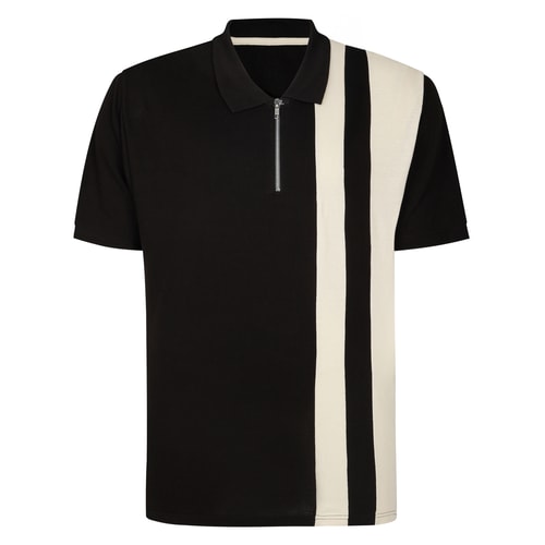 Bigdude Vertical Stripe Colour Block Polo Shirt Black/Beige