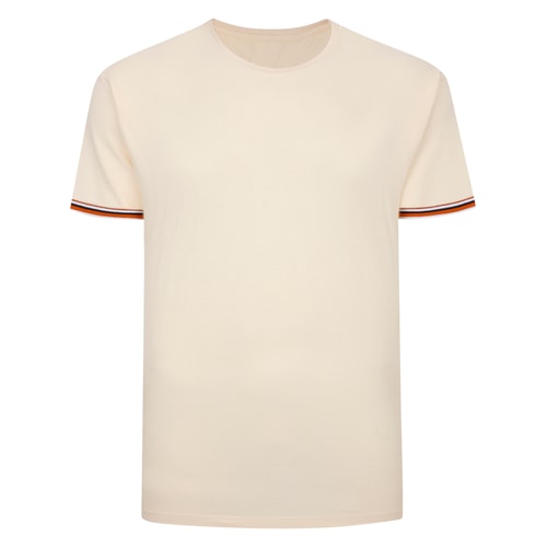 Bigdude Pique T-Shirt With Tipped Cuffs Ecru