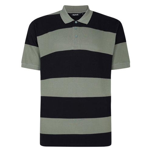 Bigdude Rugby Style Short Sleeve Polo Shirt Sage Green/Black
