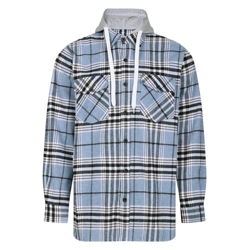 Bigdude Checked Hooded Flannel Shirt Light Blue