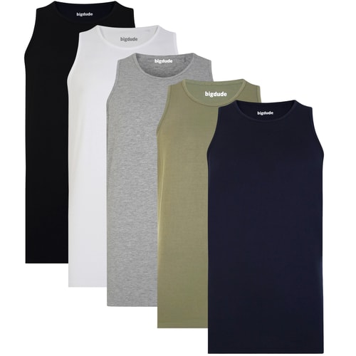 Bigdude 5 Pack Plain Vests Multi Tall