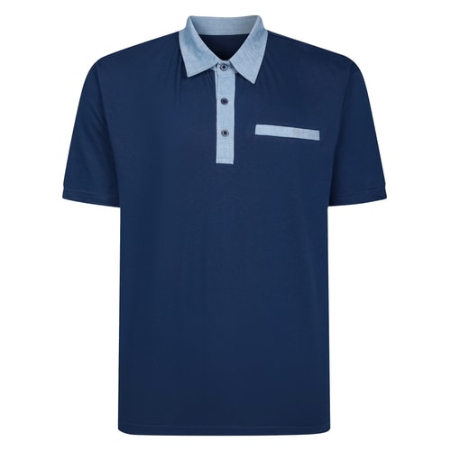 Bigdude Contrast Jersey Polo Shirt Navy