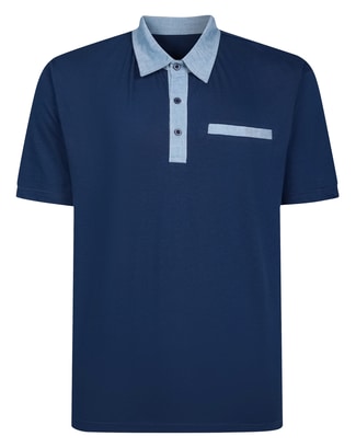 Bigdude Contrast Jersey Polo Shirt Navy