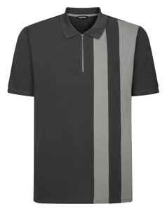 Bigdude Vertical Stripe Colour Block Polo Shirt Charcoal/Grey Tall