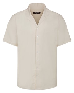 Bigdude Relaxed Collar Linen Blend Shirt Cream