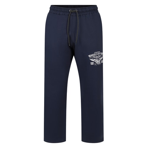 Bigdude Wheels Of Fire Print Open Hem Joggers Navy