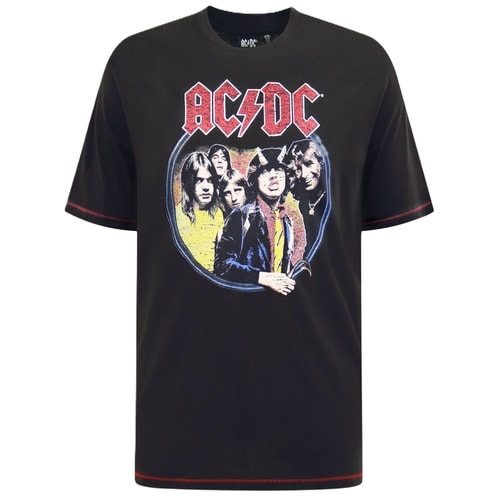 D555 Hugh Official ACDC Highway To Hell Printed T-Shirt Washed Black