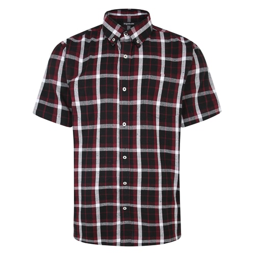 Bigdude Button Down Short Sleeve Check Shirt Burgundy